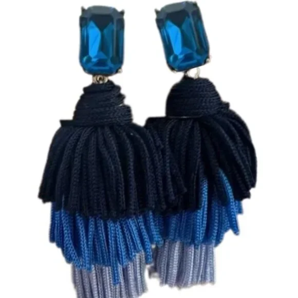 ✨💙J Crew Blue Ombre Tassel Earrings with Blue Rhinestone✨💙 - Picture 2 of 2